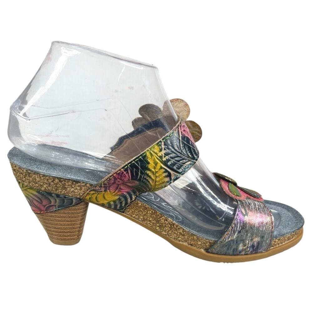 L’artiste By Spring Step Women’s Erbal Blue Floral Heel Sandal Size 38 US 7.5/8 - Picture 4 of 11